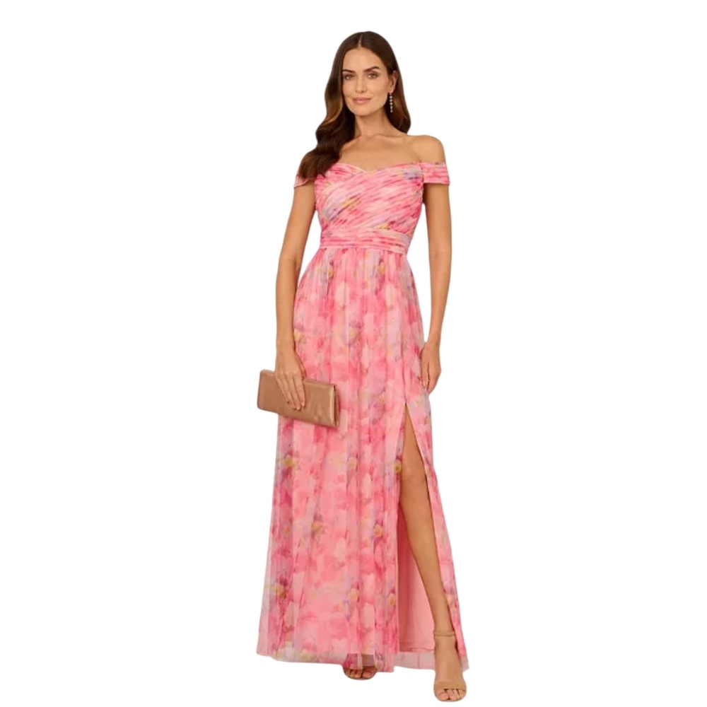 Adrianna Papell Women's Floral-Print Off-The-Shoulder Gown